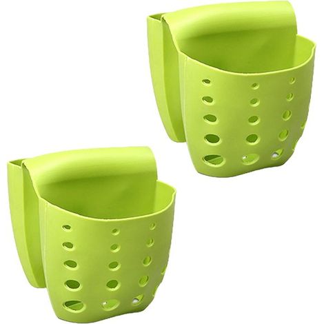Escurridor de esponjas de fregadero de 2 piezas con desagüe, organizador de fregadero tipo silla de montar, escurridor multifuncional para lavar platos y estropajos - verde (1/5)