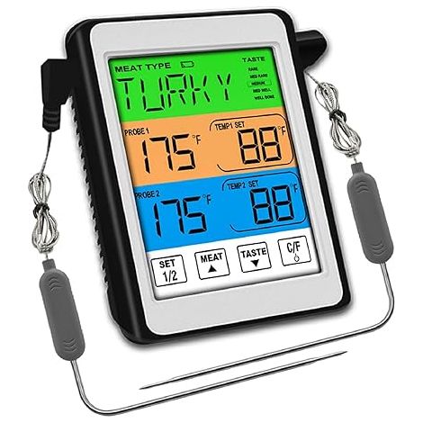 Thermomètre numérique à viande à lecture instantanée, thermomètre de cuisson pour four, barbecue, fumoir, volaille et poisson avec 2 sondes et minuterie  Résultats de cuisson optimaux