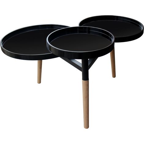 Tavolino di design Butler a 3 ripiani nero e bambù (1/3)