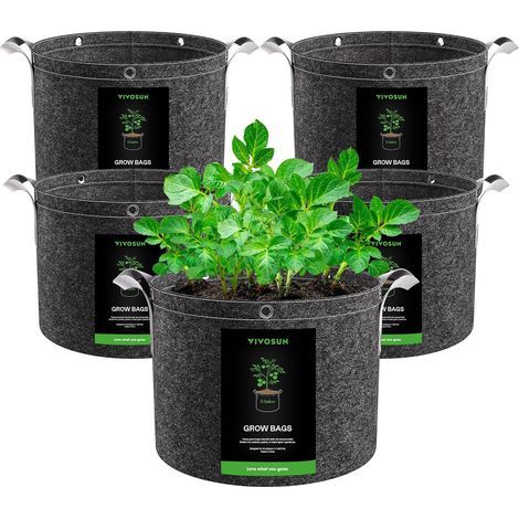 Set of 5 20L Non-Woven Fabric Grow Bags with Metal Rings and Reinforced Handles for Gardening Fruits and Vegetables (1/5)