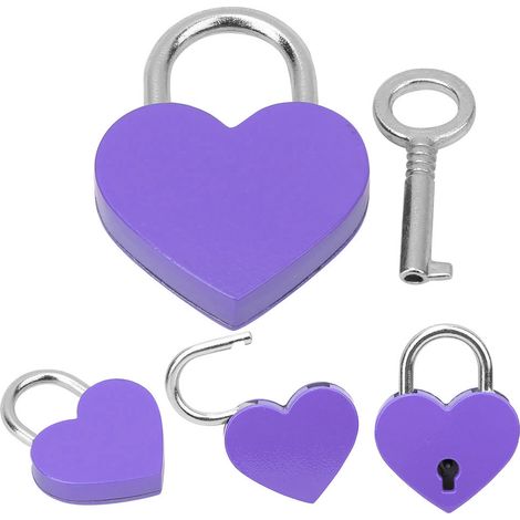 2 Cadenas en Forme de Cœur Métalliques et Colorés pour Bricolage et Décoration d'Intérieur avec Clés 30x39mm Violet (1/4)