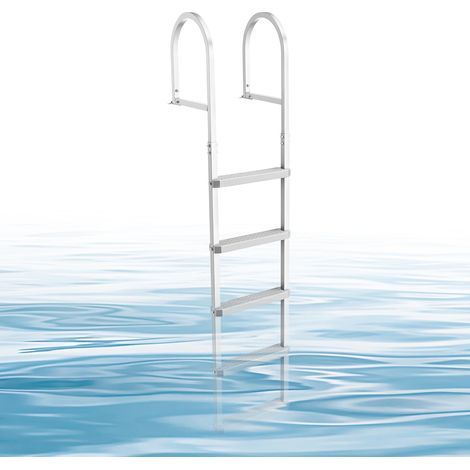 Échelle de Ponton 5 Marches Amovible, Échelle de Baignade en Alliage d'Aluminium pour Lac, Piscine, Bateau et Quai, Capacité de Charge 227 kg, avec Mains Courantes, Marches Antidérapantes en PP (1/5)