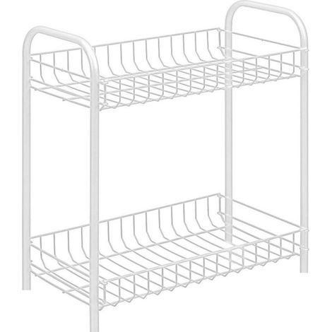 Chariot De Rangement 2 étagères Blanc Pour Cuisine Salle De Bain 36x20x30cm