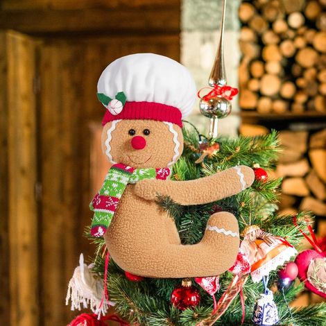 Peluche mignonne de bonhomme pain d'épices, sommet d'arbre de Noël, garçon pain d'épices rembourré, support pour bouteille de vin, décorations de Noël intérieures (Marron, 28cm20cm9cm) (1/5)