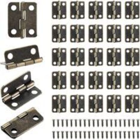bronze-50pcs Petits Mini Charnières 18 x 16 mm Charnière Plate Cabinet Porte Tiroir Coffre Charnière DIY Accessoires Connecteurs avec 200 Vis (1/5)