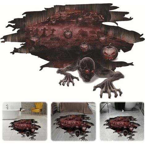 【Design】 3D-Wandaufkleber verleihen dem Raum mehr Tiefe und erzeugen unterschiedliche visuelle Effekte. Sie zeigen gruselige Zombies, die unter zerstörten Fußböden kriechen, komplett mit Grabsteinen. (1/4)