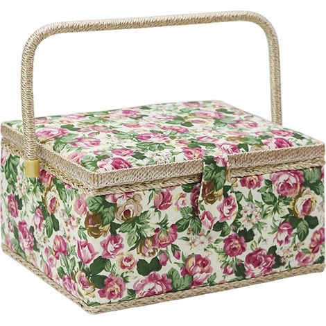 Boîte À Couture - 30.5 x 23 x 15.5 cm - Tissu Imprimé Floral - Panier De Rangement Artisanat - 1 Pièce