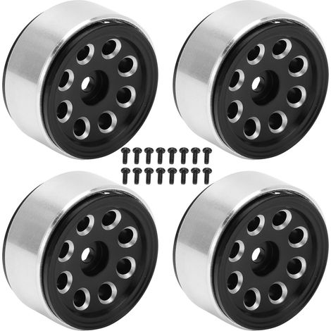 4 Pcs Jantes RC en Alliage d'Aluminium Léger et Résistant pour Modèles Réduits 1/24 - Accessoires Voiture Télécommandée Noir (1/5)