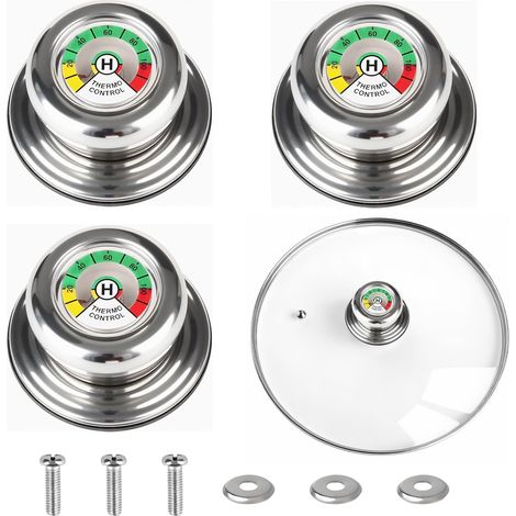 Poignée de couvercle de casserole en 3 pièces avec thermomètre, poignée de remplacement universelle (accessoires complets), anti brûlure facile à remplacer, compatible avec les casseroles et poêles AM (1/5)