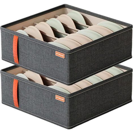 Irovami Boîtes rangement soutiens-gorge – lot 2, 12 compartiments, 32x32x11 cm, gris (1/5)