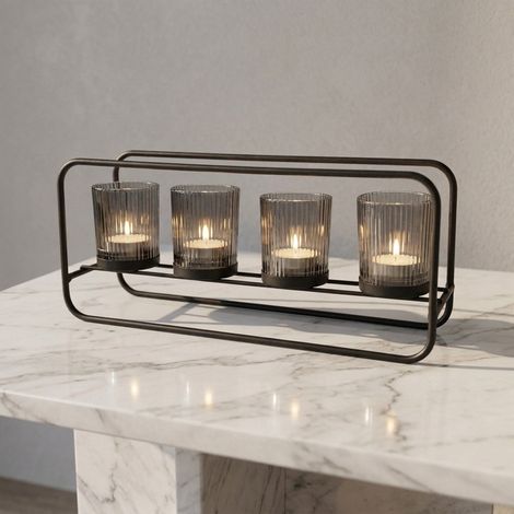Sleek Smoke Grey Four Tealight Holder (1/2)
