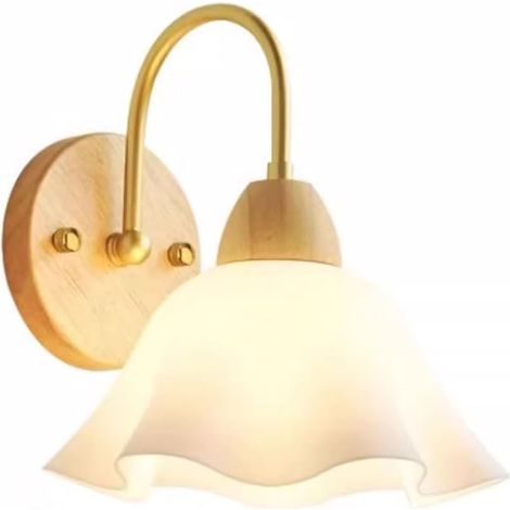 Applique murale fleur blanche, applique de chevet en bois avec abat-jour en acrylique, luminaire E27, applique murale décorative d'intérieur, appliques murales modernes et simples pour salon et chambr (1/5)
