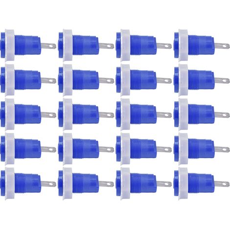Adaptateur de prise banane en paquet de 20 avec borne de mise à la terre soudée en laiton de sécurité 4 mm 402 1KV 32A bleu. (1/5)