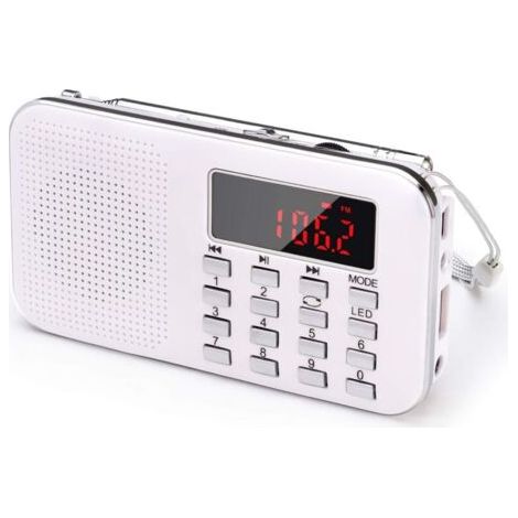 Radio portable, radio FM AM, alimentée par batterie et secteur, MP3, haut-parleur, compatible carte TF/USB, lampe de poche, applicable (blanc) (1/5)