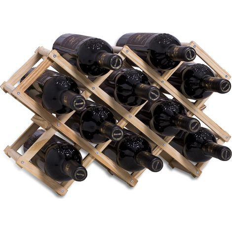 Portabottiglie in legno impilabile per 10 bottiglie, 45x12,5x31 cm, ripiano in legno romboidale, portabottiglie a 3 ripiani fatto a mano, organizer per bottiglie per bancone bar, soggiorno, cucina