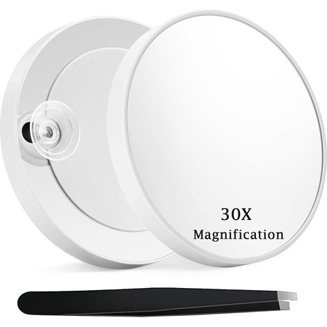 Blanc,Miroir grossissant x30 avec support ventouse et pince à épiler – Miroir cosmétique de qualité professionnelle pour le maquillage, les soins de la peau et le toilettage des sourcils, miroir