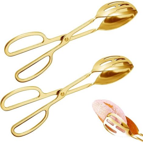 Pinze da insalata in acciaio inox color oro, due pezzi, 8,54,525,5 cm, pinze per grigliare pane e bistecca (1/5)
