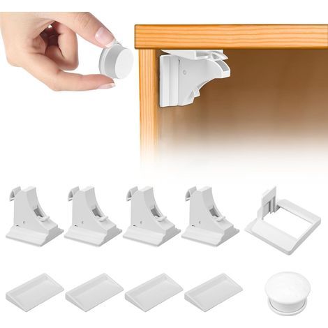 Sécurité Enfant Tiroir Verrous Magnétique Cabinet De Sécurité (4 Serrures + 1 Clés) - Serrure Magnétique Invisible Pour Sécurité Enfant (1/5)