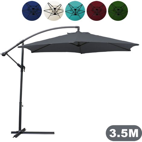 SWANEW Ombrelloni in alluminio protezione solare ombrellone da giardino ruotabile a 360° ombrelloni a sbalzo ombrellone da balcone UV30+ (Ø350 cm, grigio) (1/5)