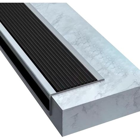 Nez de Marche Profilé de Marches d'Escalier Autoadhésif Cornière d'Escalier Angles Antidérapant Escaliers Vinyle Bordure d'Escalier Caoutchouc PVC(5x2.5cm, Noir avec Gris) (1/5)