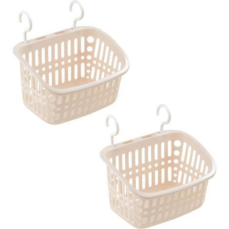 2 grands paniers de rangement beiges pour salle bain, organisateur suspendu aéré articles toilette (1/5)
