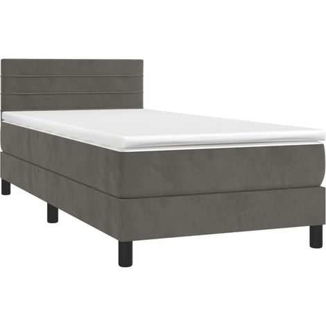 Cadre de lit LED avec sommier tête de lit matelas surmatelas 100x200 cm tissu velours gris foncé TDL0207748