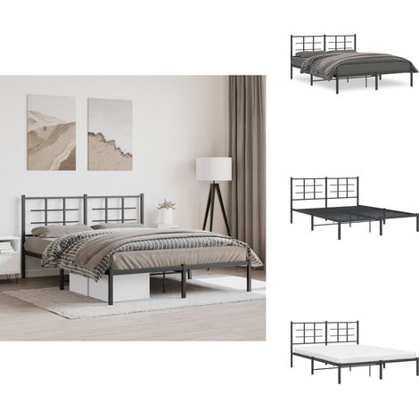 Cadre de lit métal sans matelas et tête de lit noir 160x200 cm - Cadre De Lit - Lit Double - Lit Metal - Lit Noir - Meuble Chambre (1/5)