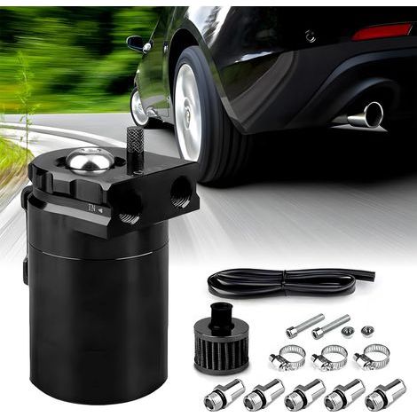 Ölauffangbehälter Auto, 300 ml Aluminium-Autotank, Universal-Auto-Ölabscheider-Luftfilter mit Luftfilter, Schlauch und anderem Zubehör (Schwarz)