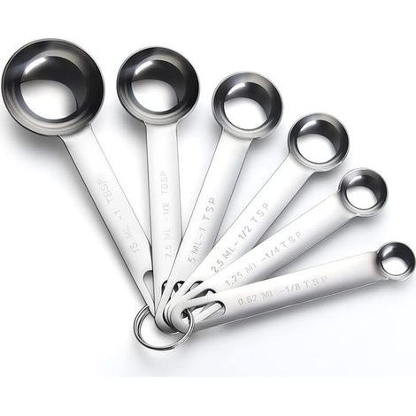Cuillère doseuse,6 pièces Inoxydable cuillères à mesurer polies au Miroir 1/8 TSP, 1/4 TSP, 1/2 TSP, 1 TSP, 1/2 TBLS et 1 TBLS (1/4)