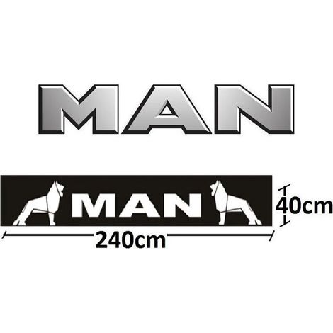 Garde-boue de semi-remorque MAN écrit et logo blanc sur fond noir 40x240cm