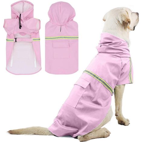 Imperméable pour chien, veste imperméable pour animaux de compagnie avec capuche, col et ouverture pour harnais, sac de rangement (1/5)