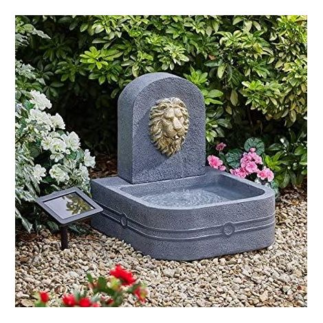 Lions Head Cascade Solar Powered Garden Water Feature Grey Solar Water Fountain Indoor Outdoor Cascading Ornamental Waterfall (1/2)
