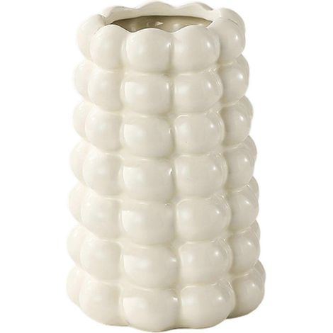 Vase décoratif en céramique à bulles, pot de fleurs moderne et unique pour salon, bureau ou entrée, Crème Blanc