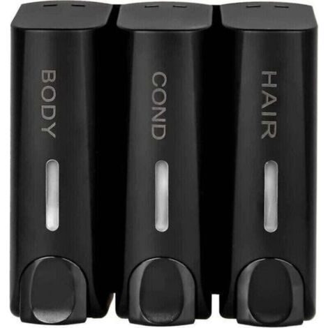 3 Distributeur de Savon Pour Gel Douche Shampoing Après-Shampooing Support Mural Noir Mat,