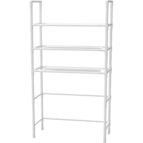 Étagère de rangement à 3 niveaux pour machine à laver, en métal blanc, pour salle de bain. (1/5)