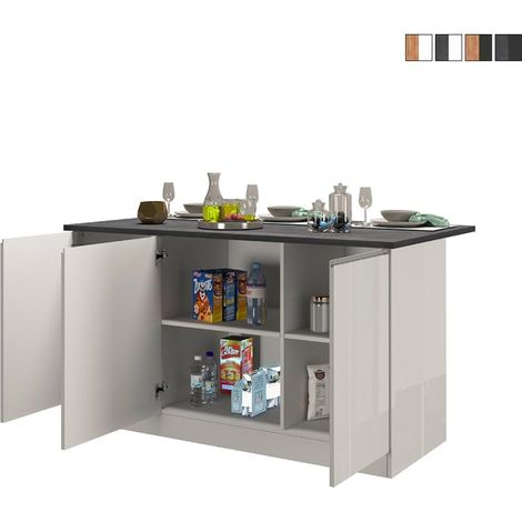 Îlot central moderne 155x90x90 cm 3 portes – Design linéaire – Surface pour 3 places assises – Rangement intégré pour ustensiles (1/5)