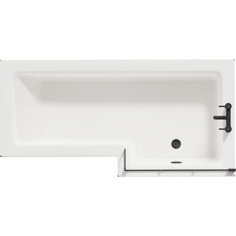 Loire 1700mm Right Hand L Shaped Shower Bath with Matt Black Bath Screen with Gloss Grey Front and End Bath Panel (1/5)