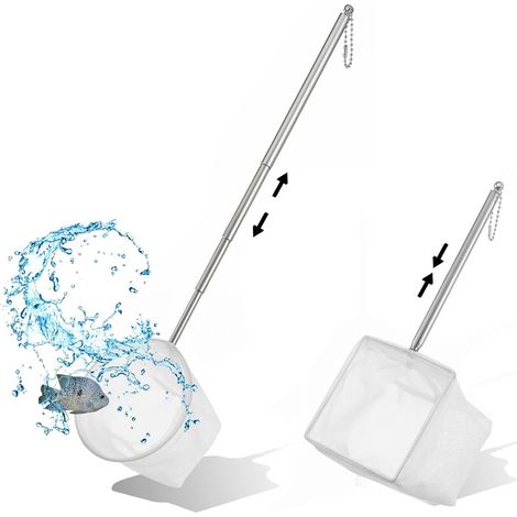 Lot de 2 épuisettes aquarium manche télescopique acier inoxydable maille fine poisson crevette nettoyage