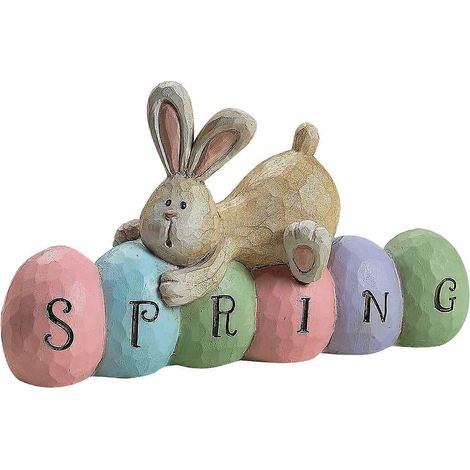 Décorations de Pâques originales pour le bureau : œufs de Pâques peints à la main, lapin en résine, centre de table, figurine décorative pour le salon. (1/4)