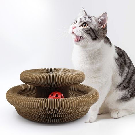 Griffoir Accordéon pour Chat avec Clochette - Arbre à Gratter en Carton Ondulé Résistant, Lit et Jouet Interactif pour Félin (1/4)