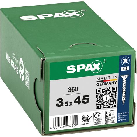 SPAX Vis universelle, 3,5 x 40 mm, 360 pièces, Tête centrante, Tête fraisée, Cruciforme Z2, 4CUT, WIROX - 8000000287268