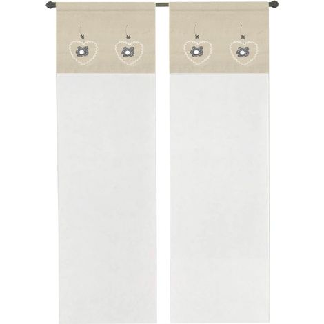Tenda Finestra Porta Interno Coppia 2 pz Cuore Shabby Chic Tessuto Semitrasparente Grigio - 60x240 cm