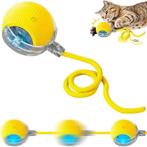 Balle interactive pour chats et chiens, balle roulante à 360° avec queue, rechargeable par USB, balle pour chien autopropulsée, jeu actif et poursuite (jaune) (1/5)