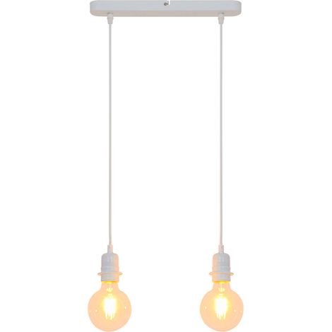Suspension design métal blanc E27 – 2 ampoules 60W max – Hauteur réglable 160 cm – Longueur câble 150 cm – Compatible LED – Sampa (1/3)