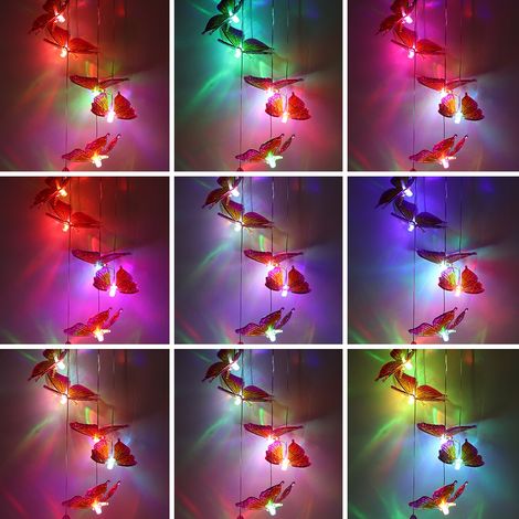 LED-Solar-Windspiel mit farbigem Farbwechsel, Hängelampe für Terrasse und Garten, lila und gelb (1/5)