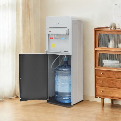 Distributeur d'eau électrique de 19 litres (eau chaude et froide), modèle sur pied, avec réservoir placé en bas et remplissage par le fond, argenté