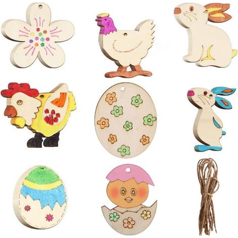 80 pezzi di decorazioni pasquali da parete – 8 modelli, tavola di legno dipinta fai da te, decorazione per bambini (1/5)