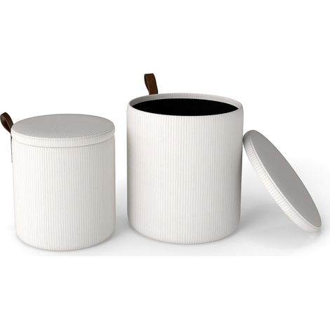 set di 2 pouf rotondi 39 x 44 cm e 34,5 x 37 cm contenitore nascosto comfort superiore in tessuto Corduroy bianco 200017604