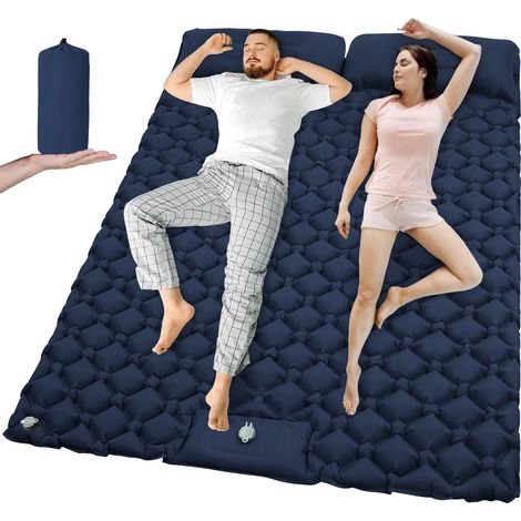 Matelas gonflable double de camping (bleu foncé), ultraléger, pliable, tapis de sol (1/5)