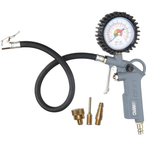 Pistolet de Gonflage de Pneus 3 Pièces pour Compresseur G-580, Comprenant un Gonfleur de Pneus avec Manomètre et 3 Embouts de Gonflage, Pression Max. 8 Bar (1/5)